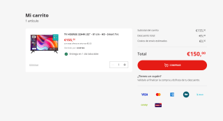 Smart TV marca HISENSE 32A4K (32'' - 81 cm - HD por 150€