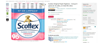 Scottex Original Papel Higiénico - Incluye 6 packs de 16 rollos, en total 96 rollos por 23,39€ (0,24€/rollo)