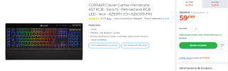 Clavier Gaming sans fil Corsair K57 RGB - Noir (AZERTY) à 59,99€