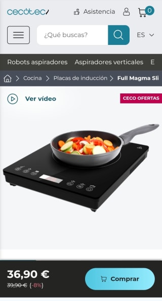 Cecotec Placa Inducción Full Magma Slim por 36,90€.