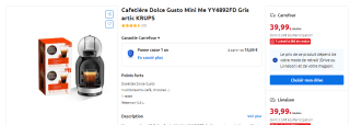 Cafetière Dolce Gusto Mini Me Krups à 39,99€