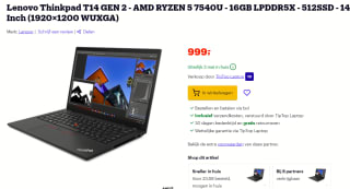 Lenovo ThinkPad T14 Gen 4 (21K3000GMH) voor €999 bij Bol.com