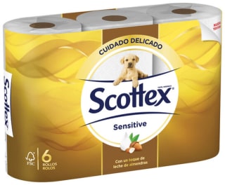 Papel higiénico Scottex Sensitive con leche de almendras pack de 6 rollos por 1,99€