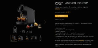 Cafetera L'OR BARISTA Sublime (modelo nuevo) + 180 cápsulas + 20€ por 69€