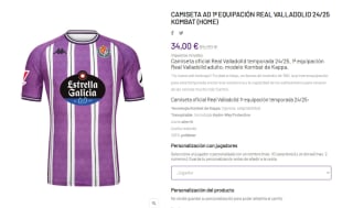 Real Valladolid Equipaciones 1ª y 2ª por 34€