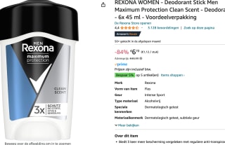 REXONA WOMEN 6x 45 ml voor 6,45 euro (1,12 euro per stuk)