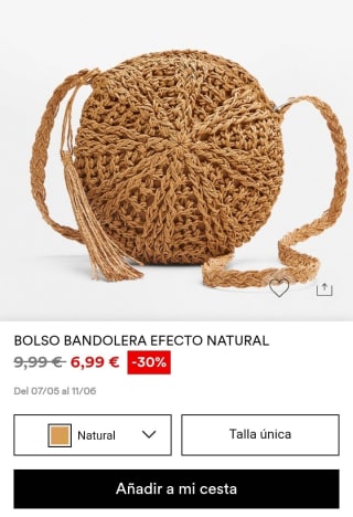 Bolso Bandolera color natural por 6,99€.