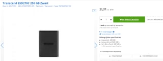 Transcend ESD270C 250GB Zwart voor €21,37 bij Max ICT