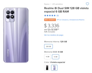 Realme 8i Dual SIM 128GB a $3,336 en Mercado Libre