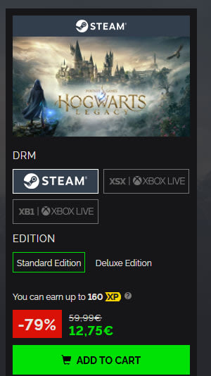Hogwarts Legacy voor €12,75 via Green Man Gaming