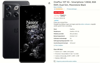 OnePlus 10T 128GB Zwart voor €345,89 bij Amazon