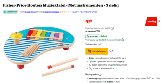 Fisher-Price Houten Muziektafel - Met instrumenten - 3 delig voor €4,99 bij Bol