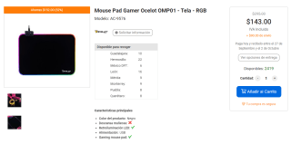 Mouse Pad Gamer Ocelot OMP01 por $143 en Intercompras