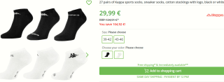 27 Paar Kappa sneaker sokken voor €29,99 bij Outlet46