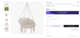 Silla Colgante para Interior & Exterior (No Incluye Cojin) por 17,96€