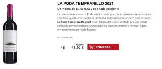 6 Botellas de La Poda Tempranillo 2021 por 33.2€