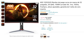 Monitor AOC CQ32G2S 32" 2K QHD 165hz por $5,326 en Amazon