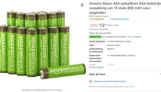 Amazon Basics AAA oplaadbare AAA-batterijen verpakking van 16 stuks 800 mAh voor €12,65 bij Amazon