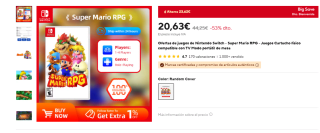 Videojuego Super Mario RPG Nintendo por 20,63€ envío desde España