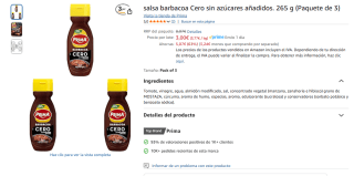 3 Prima salsa barbacoa Cero sin azúcares añadidos. 265 g por 3€