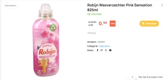 Robijn Wasverzachter Pink Sensation 33 Wasbeurten, 825 ml voor €0,99 bij Butlon
