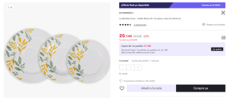 La Mediterránea - Vajilla Redonda 12 piezas colección Bolonia por 20.14€ (Cuenta Nueva 12.17€)