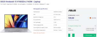 ASUS Vivobook 15 OLED X1503ZA-L1163W voor €729 bij Azerty