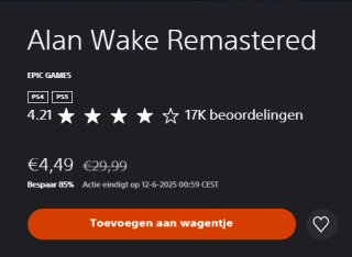 Alan Wake Remastered voor €4,49 in de Playstation Store