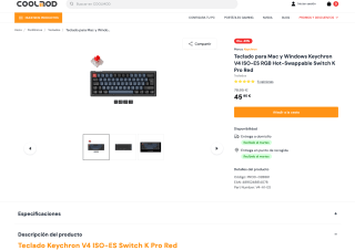 Teclado para Mac y Windows Keychron V4 ISO-ES RGB Hot-Swappable por solo 45,95€Switch K Pro Red