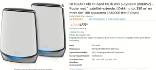 NETGEAR Orbi WiFi System RBK852 - Wifi-systeem (router, satelliet) voor €459,99 bi Amazon