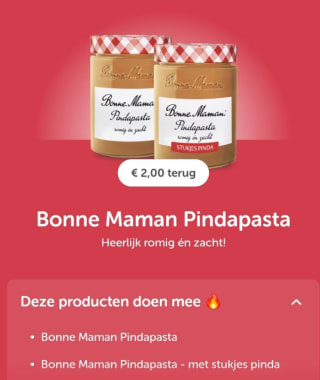 Probeer Bonne Maman pindapasta met €2 cashback via Tikkie