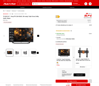 TV DLED 32" Peaq PTV 32H-5024C HD-ready Triple Tuner Dolby Audio Negro por 91,80€