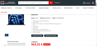 Macbook Air M3 13 pouces 16Go SSD256 à 964,33 €