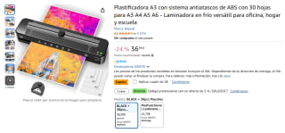 Plastificadora A3 con sistema antiatascos de ABS con 30 hojas para A3 A4 A5 A6 por 33,29€