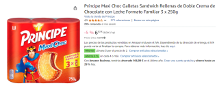 6 Packs de Príncipe Maxi Choc Galletas Sandwich Rellenas de Doble Crema de Chocolate con Leche Formato Familiar 3 x 250g por 21.58€