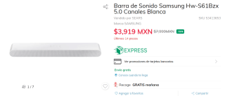 Barra de Sonido Samsung HW-S61B a $3,919 en Sears