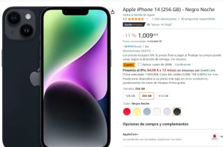 Móvil Iphone 14 de 256GB por 809€ amazon