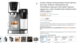 Cecotec Cafetera Semiautomática Power Espresso 20 Cream por 129€