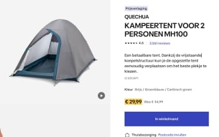 Quechua Kampeertent voor 2 personen mh100 voor €29,99 bij Decathlon