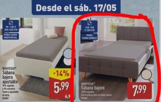 Sábana bajera nisu 140-160 x 200 cm 100% algodón en Aldi por 7,99€