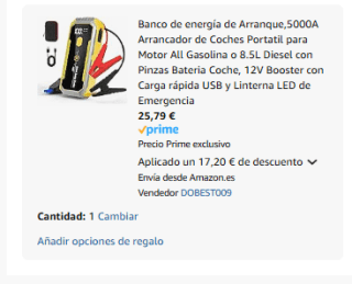 Banco de energía de Arranque,5000A 12V Booster con Carga rápida USB y Linterna LED por 25,79€