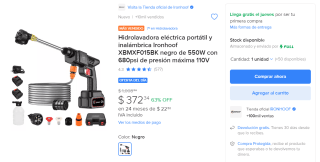 Hidrolavadora Eléctrica Portátil Ironhoof por $373 | Mercado Libre