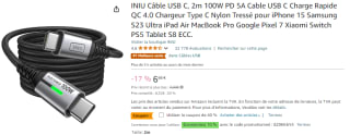 Cable USB C tréssé de 2m à 6,66€