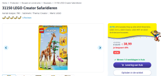 LEGO Creator 3in1 Safaridieren voor €38,99 bij Toychamp