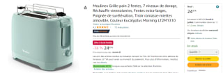 Moulinex Grille-pain 2 fentes, 7 niveaux de dorage à 24,99€