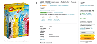 LEGO Classic 11032, 1500pzas por $820 en Amazon