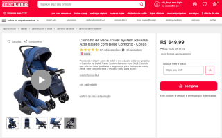 Carrinho de Bebê da Cosco, modelo Travel System Reverse - R$ 649,99