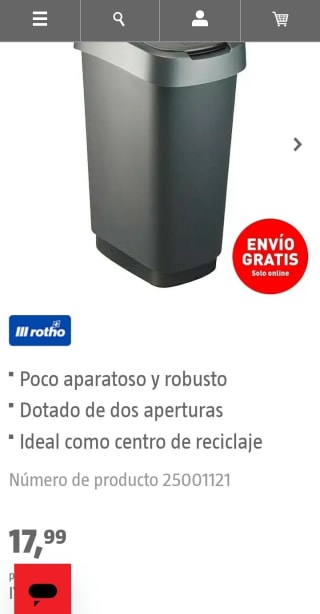 Roto Cubo de basura Twist 50L por 17,99€.