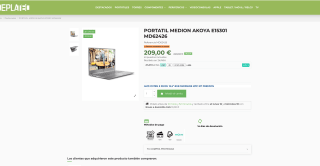 Portatil Medion Akoya 10amd Ryzen 5 3500u 15.6" ips 8GB ssd512GB Wifi bt Freedos por 229€