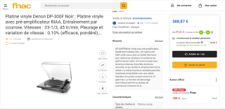 Platine vinyle Denon DP-300F Noir à 388,87€